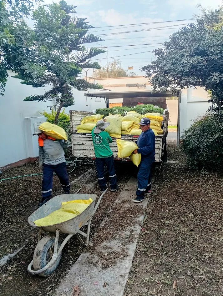 Llegada y descarga de materiales para la instalación del jardín